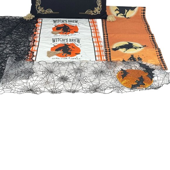 Halloween Home Decor Bundle Halloween Pillow Witch Placemats Spider Web & Witch - Picture 6 of 16